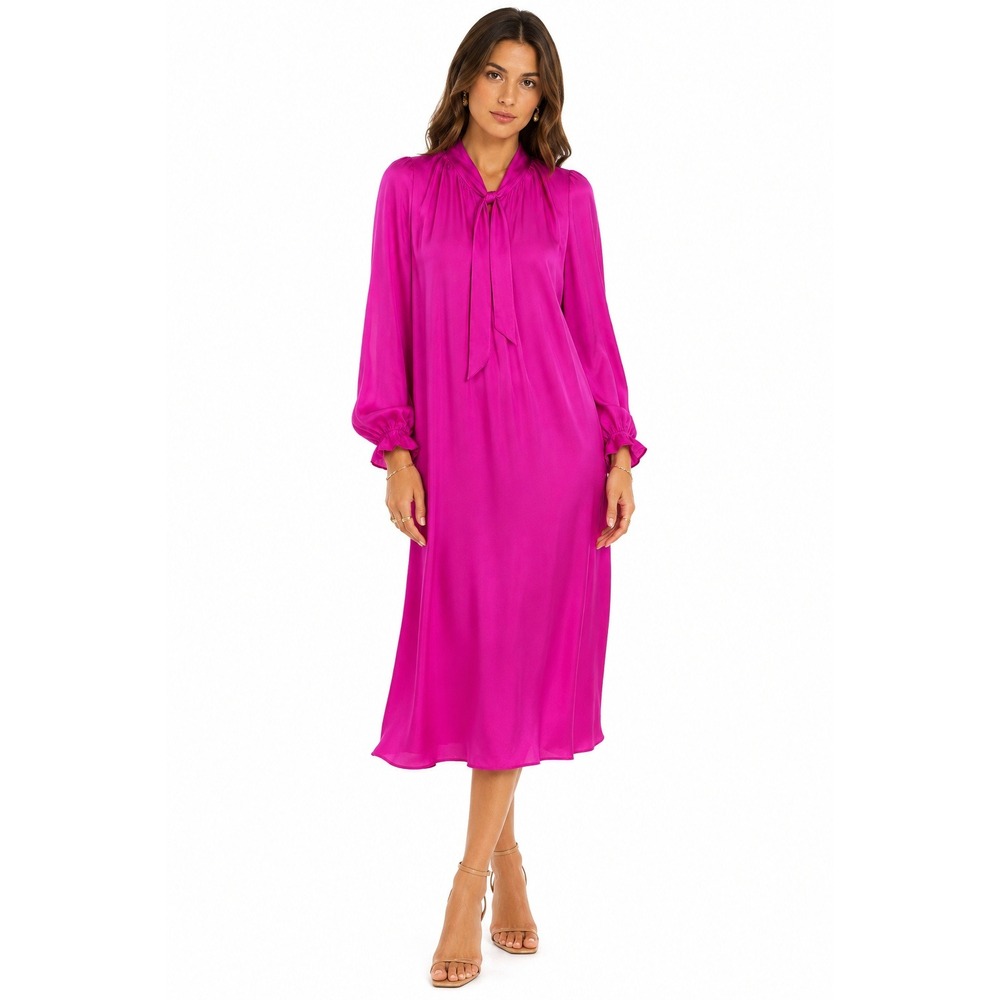 Forte Forte Magenta Pink 100% Silk Tie Neck Midi Dress Made in Italy Size 1
